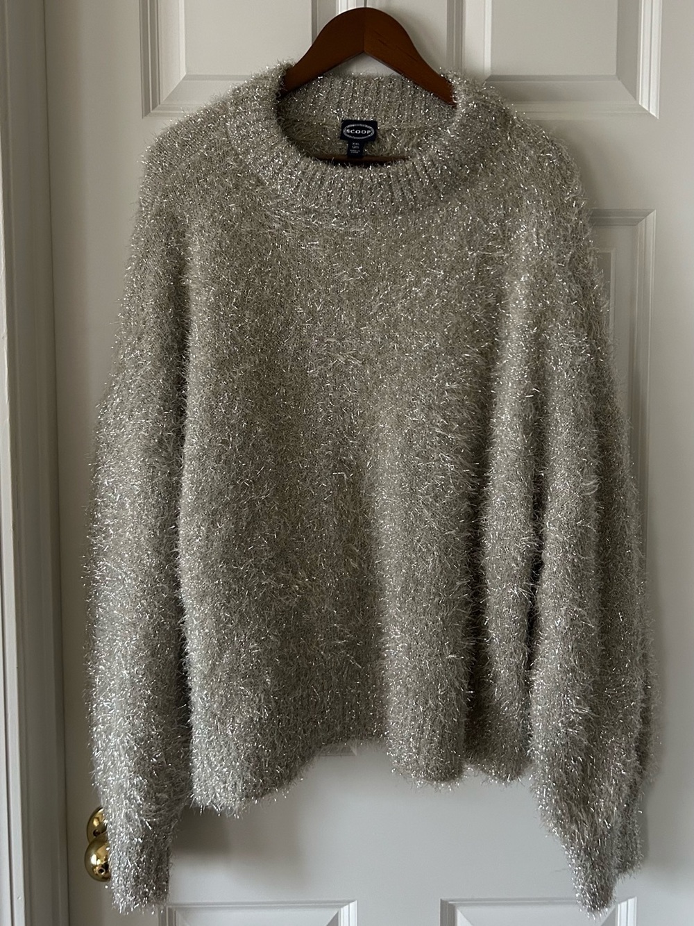Cozy Metallic Eyelash Crew Neck Sweater in Silver-Taupe